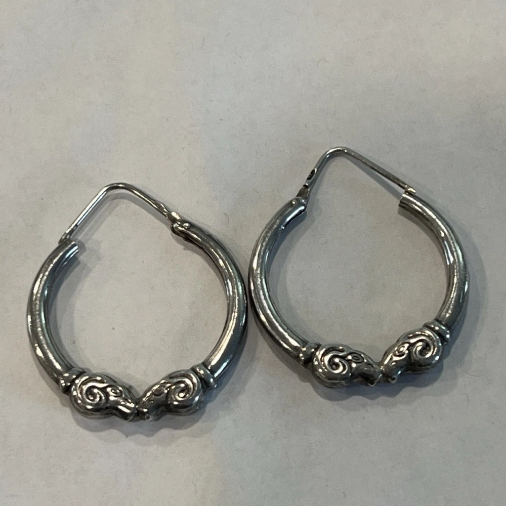 Sterling Silver Hoop Earrings Vintage Rams Italy 1970s Great for Football Season
